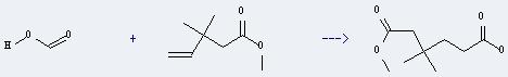 4-Pentenoic acid,3,3-dimethyl-, methyl ester can react with formic acid to get 3,3-dimethyl-hexanedioic acid 1-methyl ester